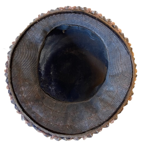 Union Made Vintage Women’s Blue Bucket Hat Rafia and Ribbon Mesh Netting - Picture 5 of 14